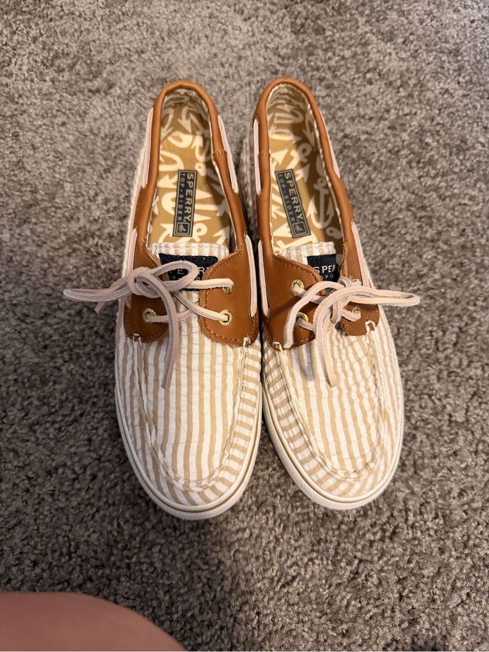 Sperry Striped Canvas & Tan Leather Boat Shoes